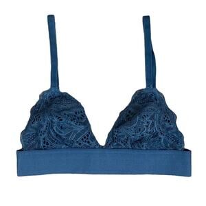 Lively Long-Lined Lace Bralette - Slate Blue Sz S